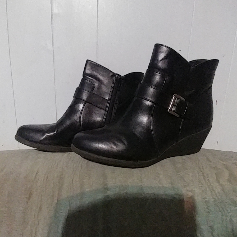 Moto style wedge ankle boots